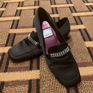 Impo Black Satin Rhinestone Shoes